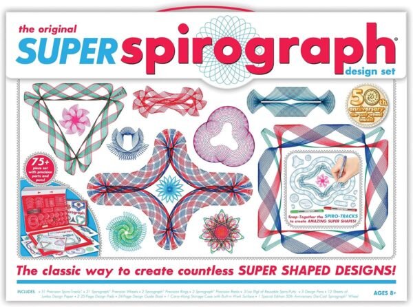 Super Spirograph 75-piece Jumbo Kit 50th Anniversary Edition Toy Fun