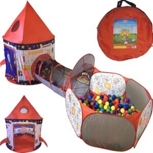 Playz 3pc Rocket Ship Astronaut Kids Play Tent, Tunnel, & Ball Pit