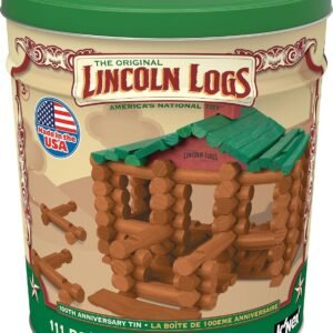 LINCOLN LOGS 100th Anniversary Tin-111 Pieces-Real Wood Logs-Ages 3+ - Best Retro