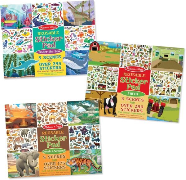 Melissa & Doug Reusable Sticker Pad Bundle - Jungle, Farm and Under