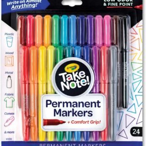 Crayola Take Note Fine Point Permanent Markers, Kids at Home Activities, 24