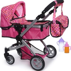 fash n kolor Foldable Pram for Baby Doll with Polka Dots Design