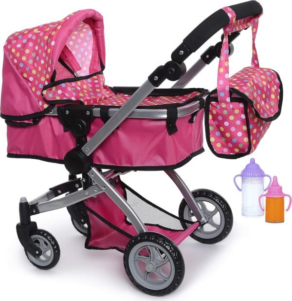 fash n kolor Foldable Pram for Baby Doll with Polka Dots Design