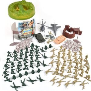 Military Battle Group Bucket 100 Assorted Soldiers and Accessories Toy Play Set