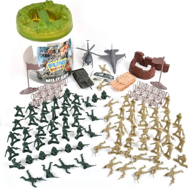 Military Battle Group Bucket 100 Assorted Soldiers and Accessories Toy Play Set