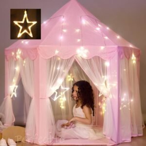Princess Castle Play Tent with Large Star Lights. Little Girls Princess Tent
