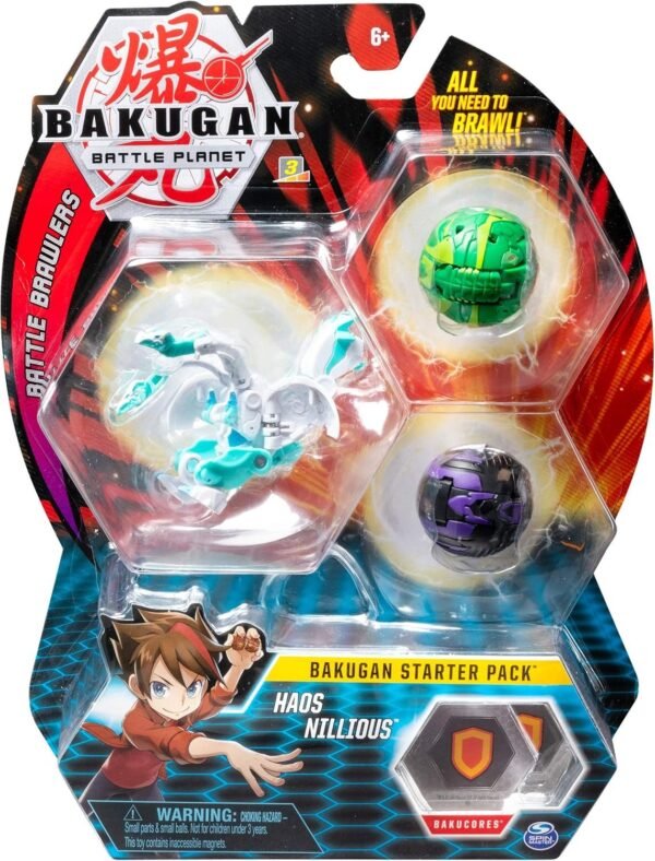 Bakugan Starter Pack 3-Pack, Haos Nillious, Collectible Action Figures, for Ages 6