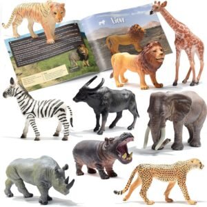 Prextex Realistic Looking Safari Animal Figures - 9 Large Plastic Jungle Animal