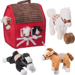 Prextex Plush Farm House with Soft and Cuddly 5 Plush Horses, Farm