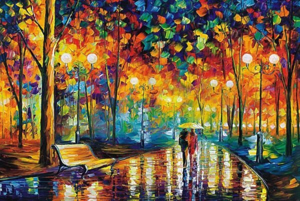 Robmoda 1000 Pieces Jigsaw Puzzles Romantic Rainy Night Walk Large Puzzles Intellectual