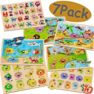 7 Pack Wooden Puzzles for Toddlers 1 2 3 4 Years Old