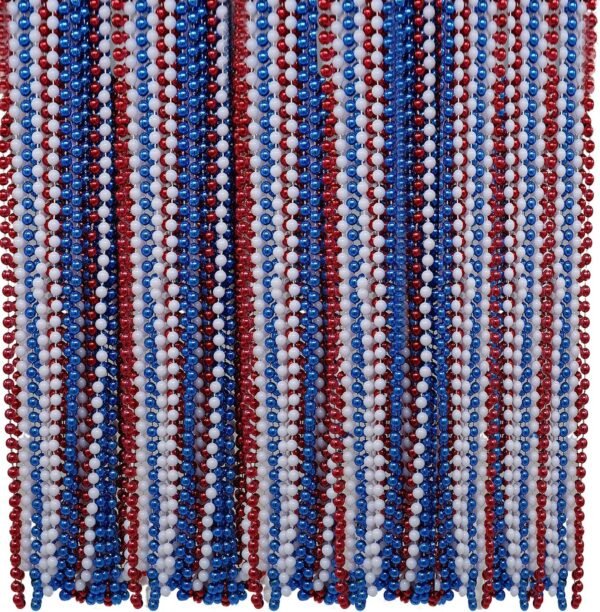 4Es Novelty Bulk Pack of 72 Red Blue White Patriotic Beads Necklace