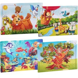 4-Pack Wooden Animal Jigsaw Puzzles for Kids Ages 4-8 Educational Toys 60