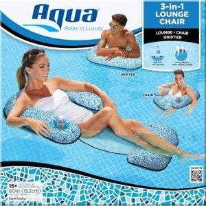 Aqua Patent Pending 3-in-1 Pool Lounge Chair Lounge Chair Drifter, Inflatable Pool