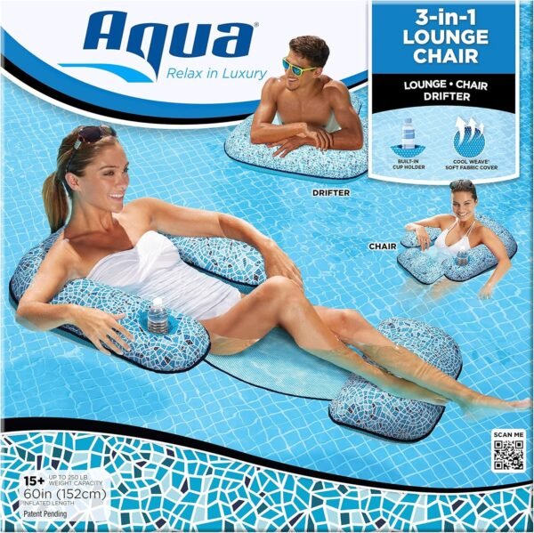 Aqua Patent Pending 3-in-1 Pool Lounge Chair Lounge Chair Drifter, Inflatable Pool